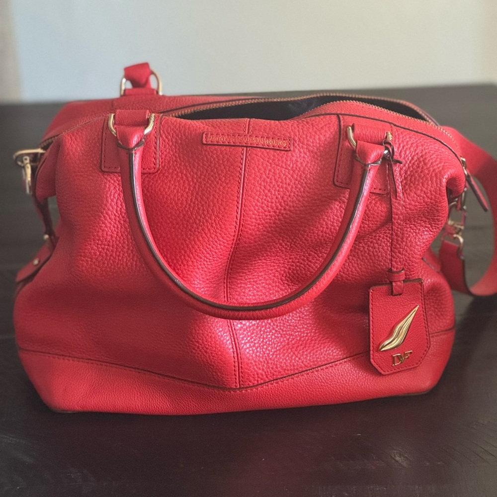 Diane Von Furstenberg Red Leather Shachel Bag — Like New!